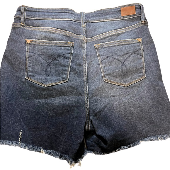 Judy Blue Dark Wash Button Up Waist Non Distressed Denim Shorts with Raw Hem XL - Picture 2 of 9